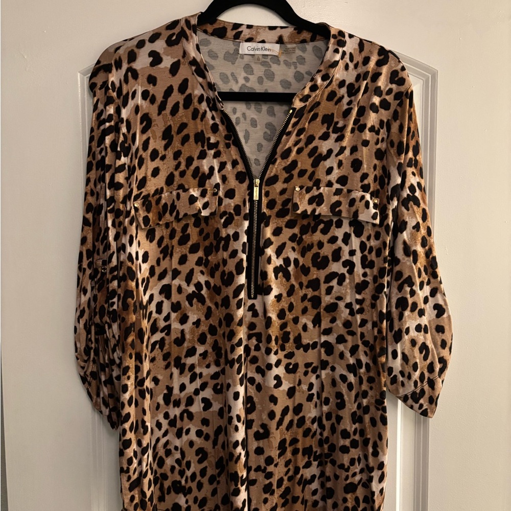 Calvin Klein Animal Print Zip Blouse